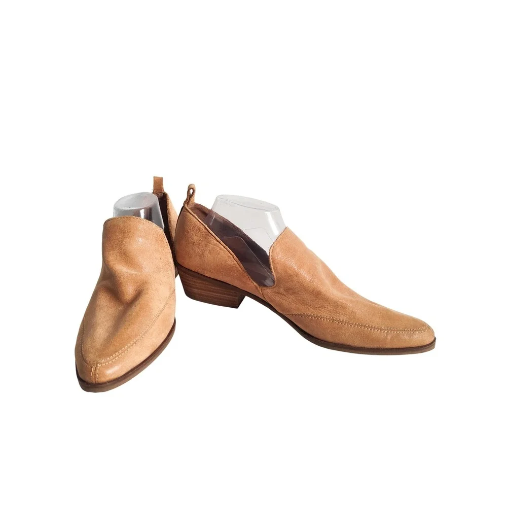 Lucky Brand Loafer Booties Flats 12 Leather Pointed Toe Tan Cutout Boho Western